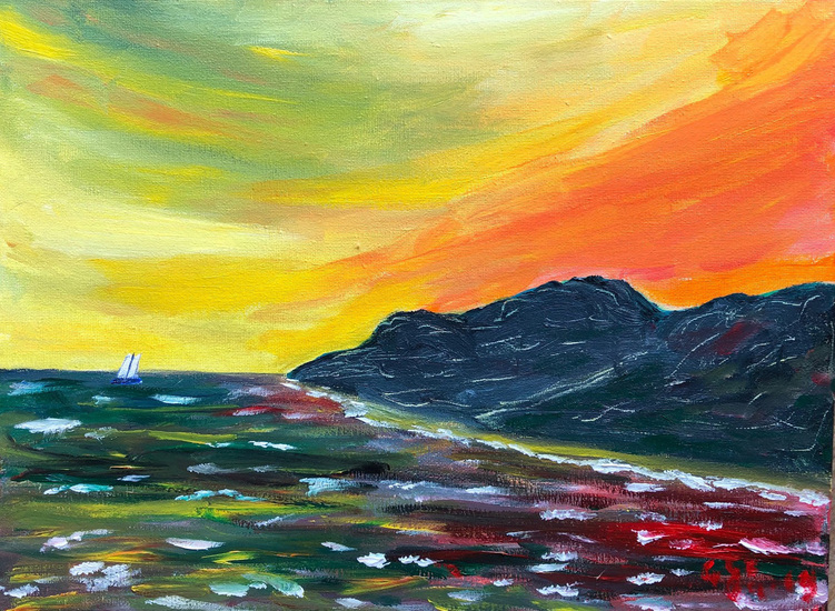 2019-04 Zeegezicht met avondlucht 30x40
