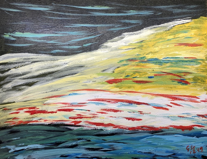 2019-12 Abstract met rood blauw en geel