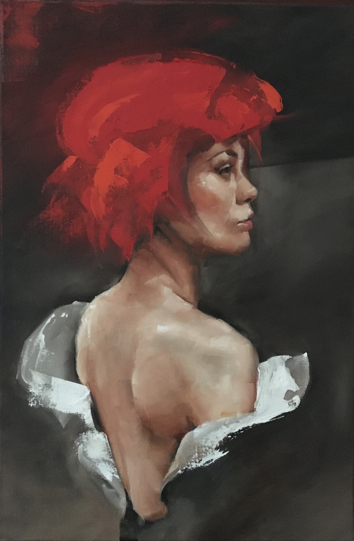 Woman with baret red 