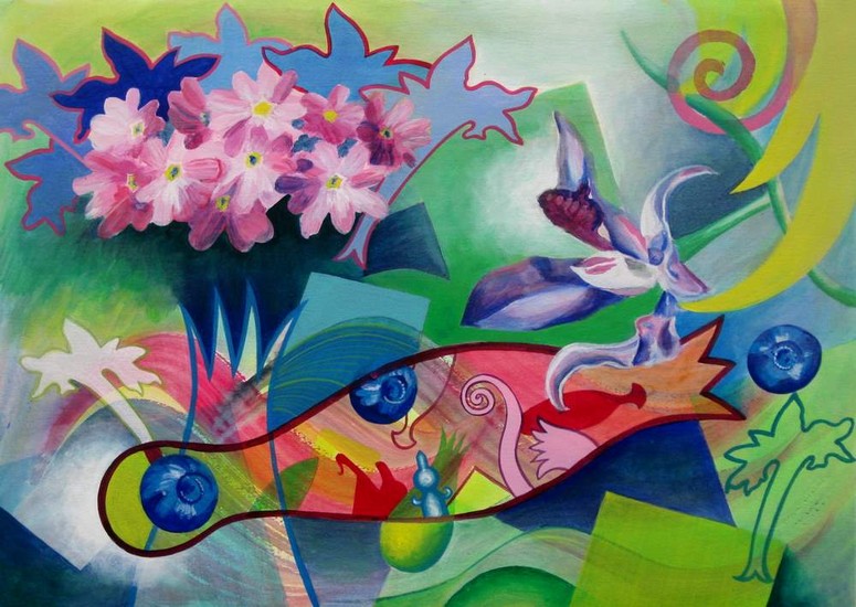 Cattleya en Primula in landschapscollage