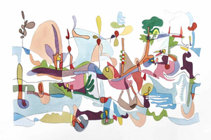 Intuitieve tekeningen uitgewerkt met aquarelverf en oostindische inkt.