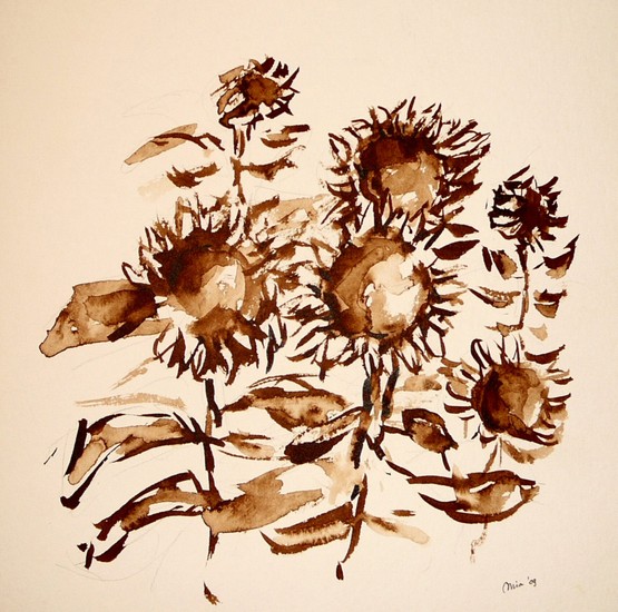 zonnebloemen in bister
