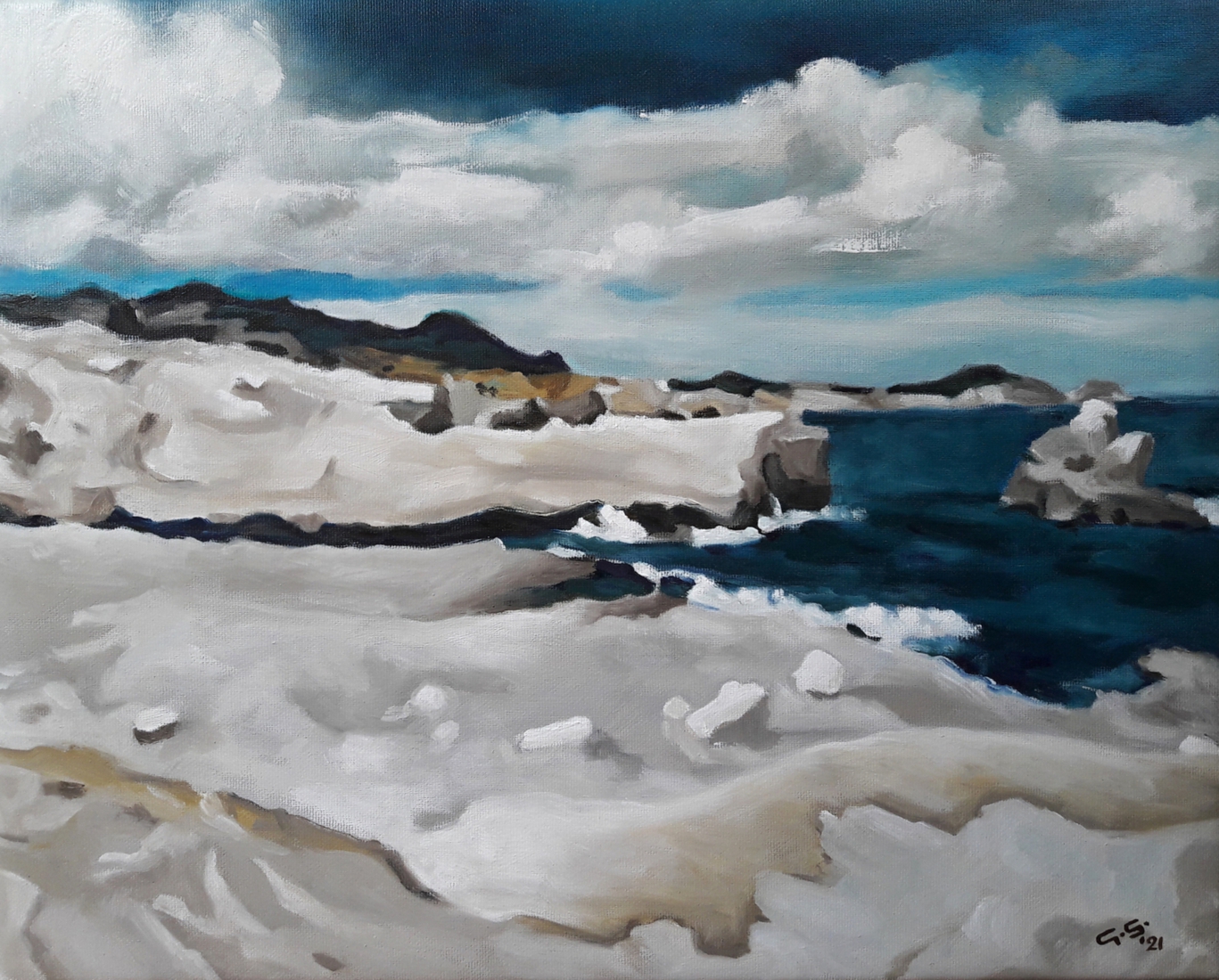 Sarakiniko op een bewolkte dag