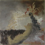 De eerste materiewerken.De sporen van het oude schilderij zijn nog aanwezig.De drager is hier nog een gewoon spieraam