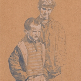 Broer en zus bij het vliegtuig