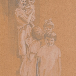 In de deuropening met de kinderen