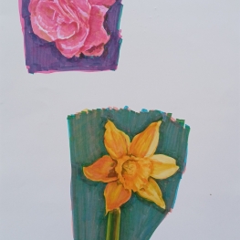 Stiftbloemen (blauw-roze en groen))