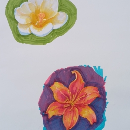 Stiftbloemen (groen en blauw-roze)