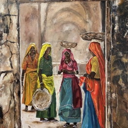 Arabische vrouwen gaan naar de souk