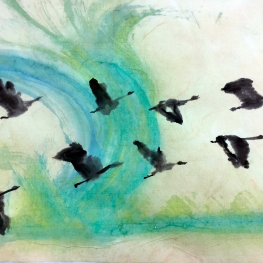 Ganzentrek bij noorderlicht