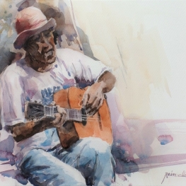 Straatmuzikant met gitaar