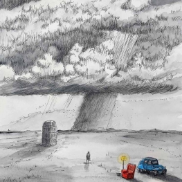 De man die de storm wegjoeg