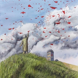 Luchtballet van de papieren vliegtuigjes