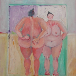 Tevreden dikke vrouw