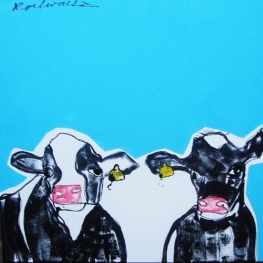 Koeien op lichtblauw