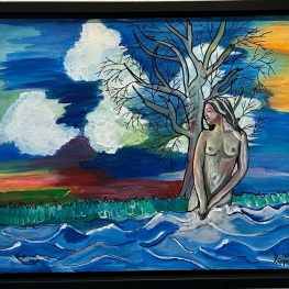 The woman unites with nature