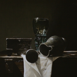 Roemer met tinnen kistje en kan