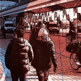 Young people walking behind Central Station Amsterdam