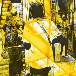 Op de roltrap station Bijlmer Arena. - digitale art print