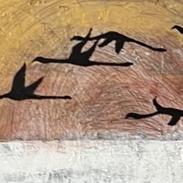 Flamingos at sundown