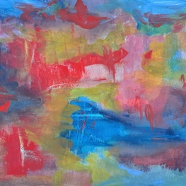 Abstract in blauw, rood & geel