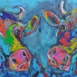 Koeien abstract blauw