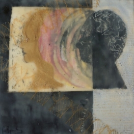 Encaustiek op hout/ monoprints