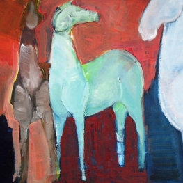 Paarden tegen rood vlak