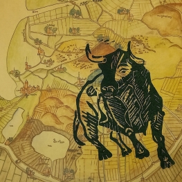 Stier op oude landkaart