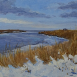 Landschap schilderij, Nieuw Statenzijl in de sneeuw