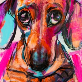 Hond, schilderij van een Teckel, figuur 04, portret