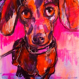Hond, schilderij van een Teckel, figuur 03