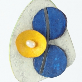  Broche - blauw - geel-parel 