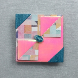 Origami broche vierkant zalm-aqua