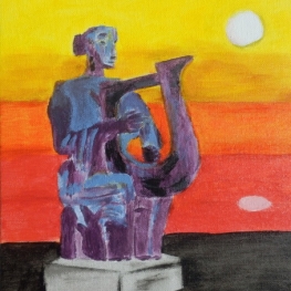 Standbeeld: vrouw met harp
