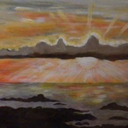 Zeegezicht met ondergaande zon