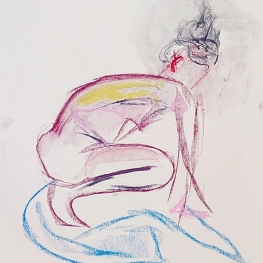 Model op blauwe doek