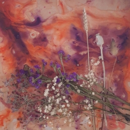 Bloemenschilderij oranje/paars