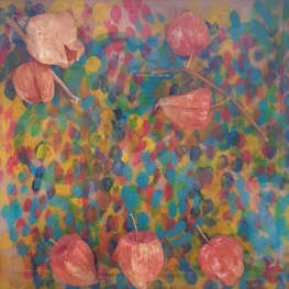 Bloemenschilderij gekleurd oranje