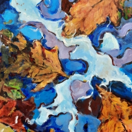 Herfstbladeren in waterplas