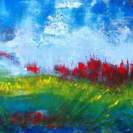 landschap met rode bloemen