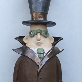 Wachtende man hoge hoed met vogels