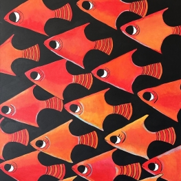 nr 60 Vissen Rood, Geel, Oranje en Blauw