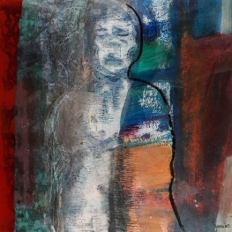 19-30 vrouw met  verticaal rood vlak