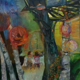 Behind the treehouse