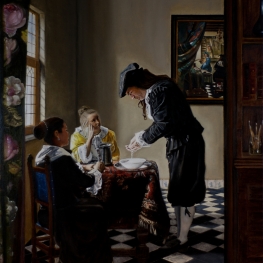 Daer een Seigneur zijn handen wast... naar een verloren werk van Johannes Vermeer