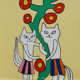 Twee fantasie katten met een fantasie bloem