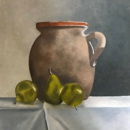 Aardewerken kruik met peren 