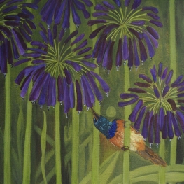 Agapanthus bloemen met vogel