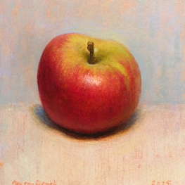 Klein stilleven met rode appel op witte tafel 